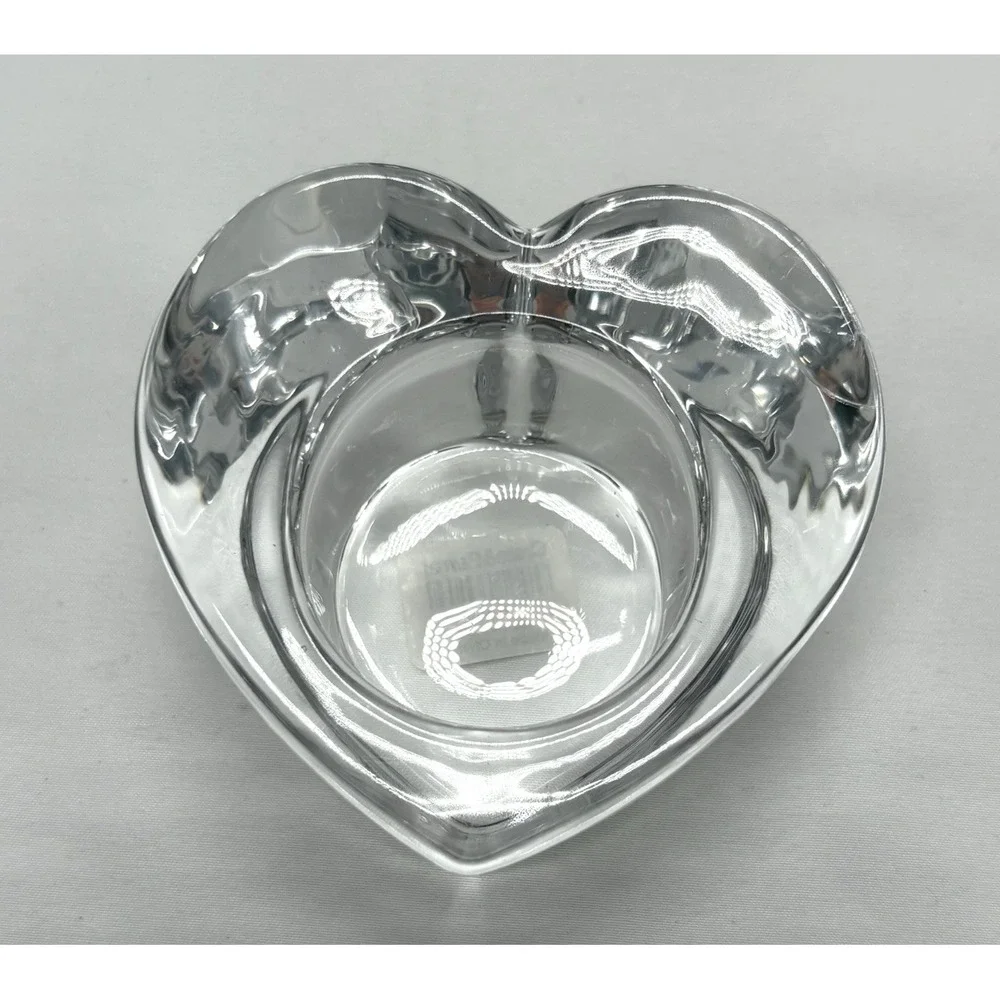 Crate and Barrel Candle Holder Heart Shaped Solid Glass Tea Light Votive Candles